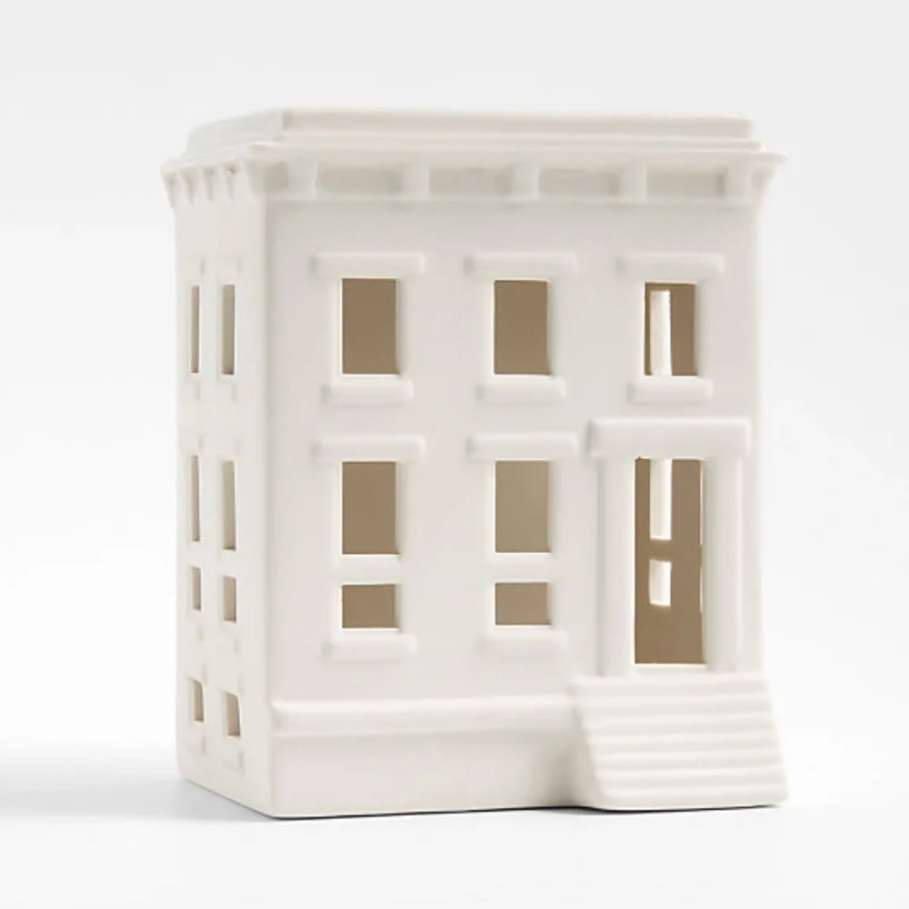 New! Crate&Barrel White Ceramic Holiday Gothic Revival Brownstone